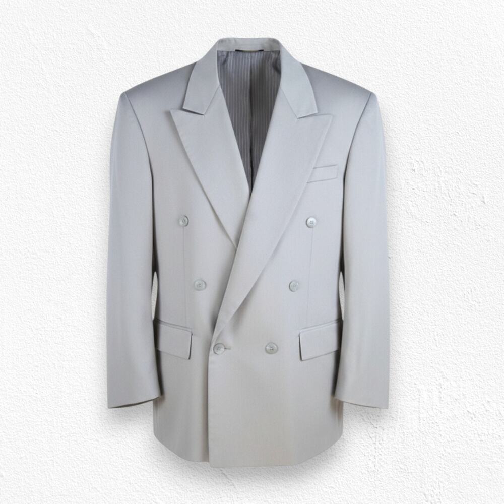 Vintage 80s Neutral Beige Double Breasted Minimalist Azia Blazer Jacket Size 40